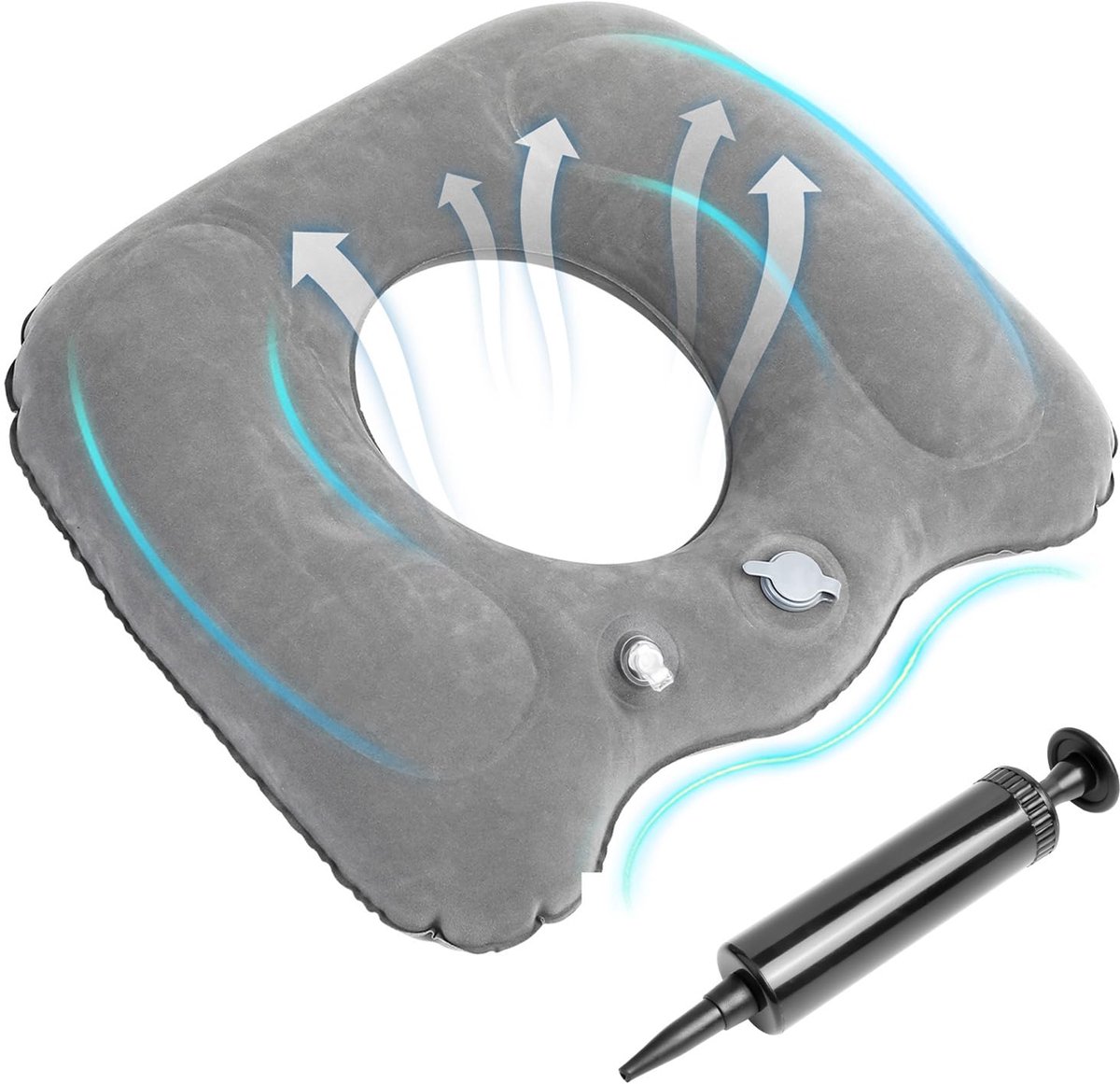 Opblaasbaar zitkussen, orthopedisch zitkussen, opblaasbaar kussen, donutkussen, draagbaar ergonomisch aambeienkussen voor stuitbeenkussen, bureaustoelen, rolstoelen, reiskussen