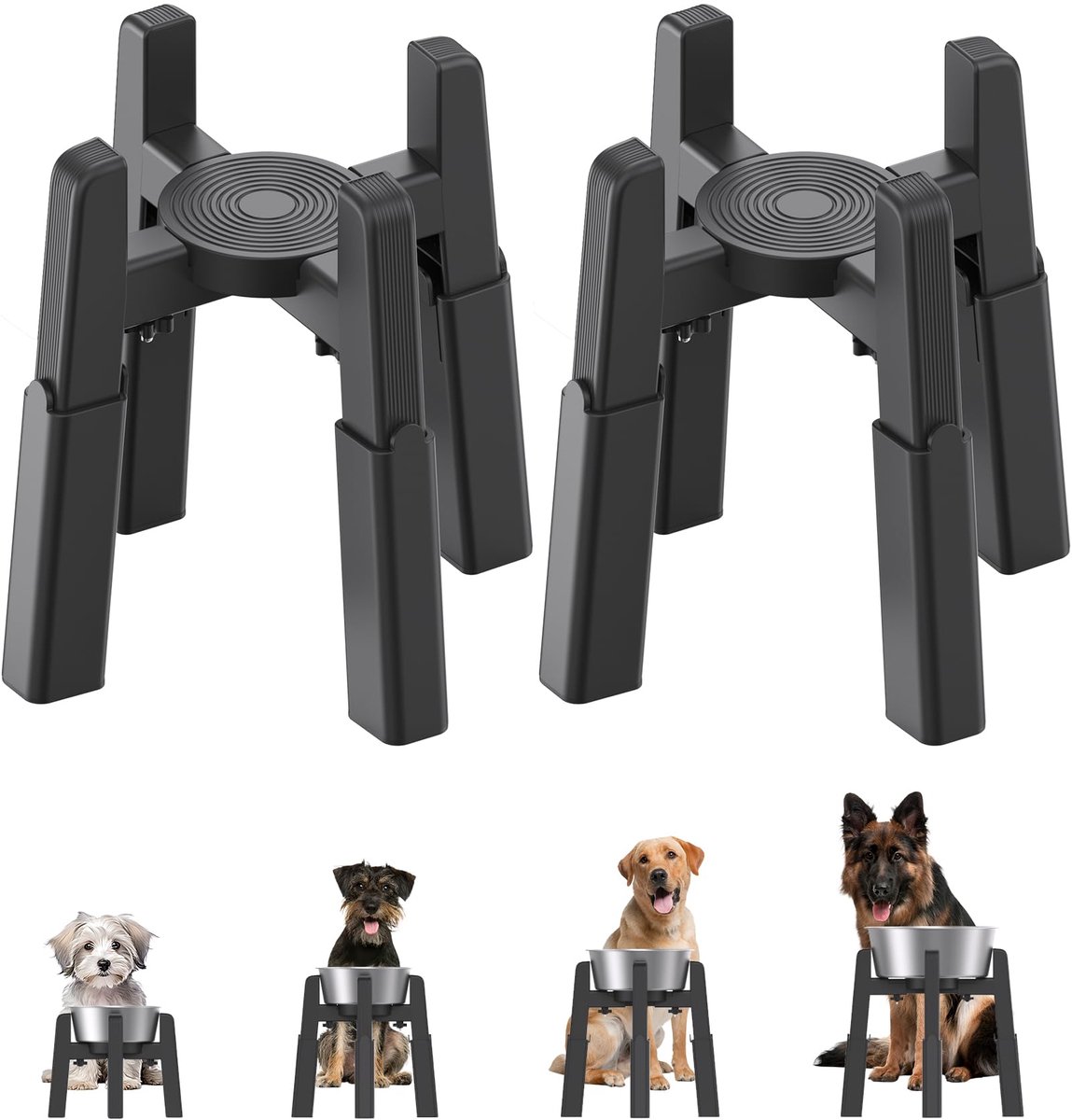 2-delige hondenbakstandaard met 4 instelbare hoogtes, verhoogde hondenbak voor grote honden, stabiele en antislip verhoogde hondenbak hondenvoerstation [alleen standaard]