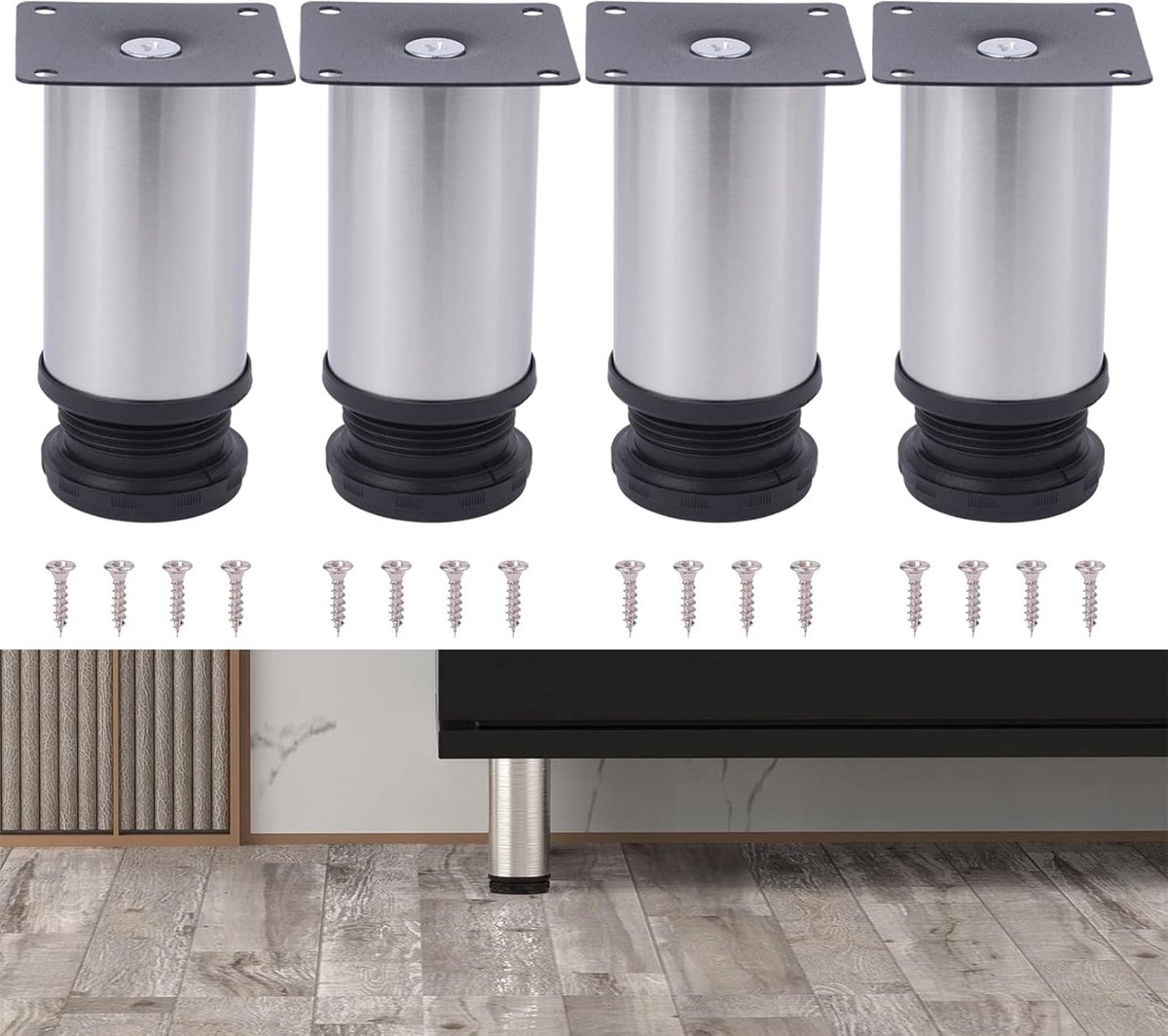 Verstelbare Meubelpoten Set van 4 RVS Meubelpoten met Diameter van 50mm voor Sofa, Tafel en Meubels (100mm)