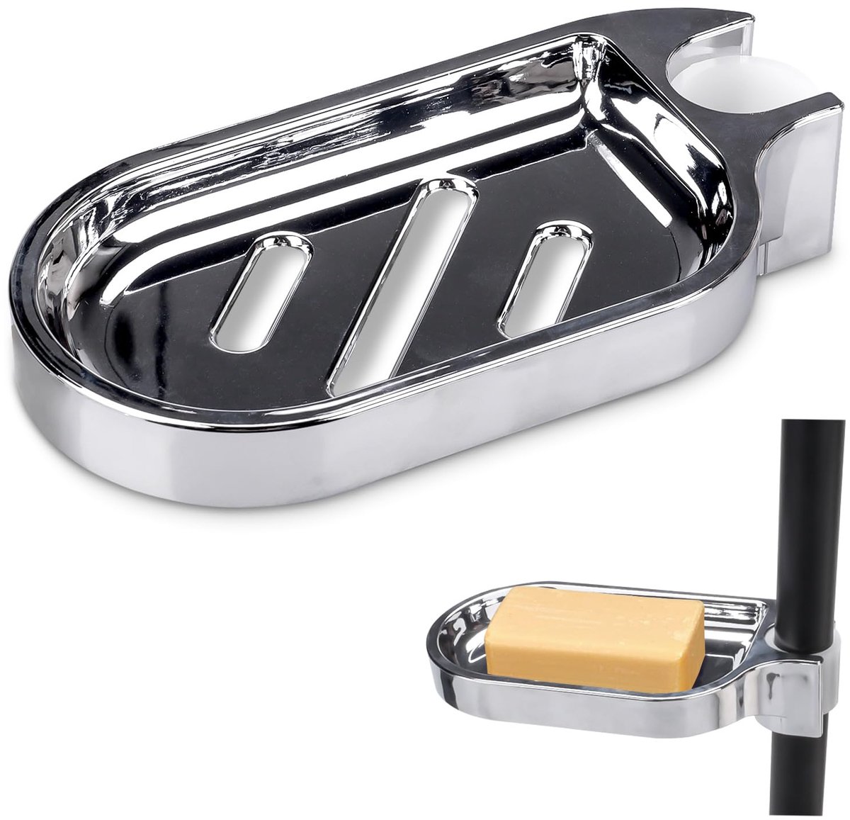 Zeephouder voor douche, zeepstang, 22 mm, 24 mm, 25 mm, ABS, kunststof, rechthoekig, zilverkleurig