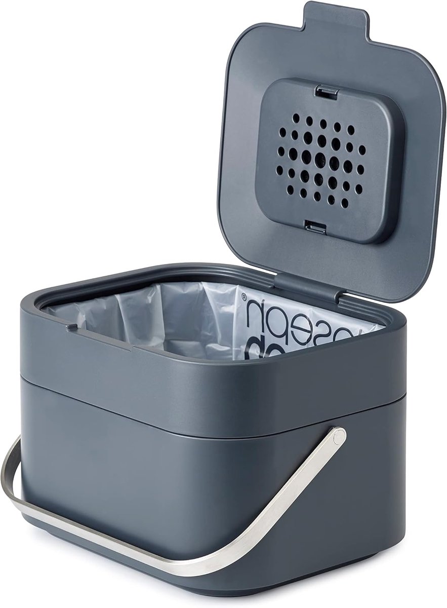Keuken Compostbak 4L - Voedselafvalbak met Geurfilter - Compost Emmer voor Aanrecht - Geventileerd Design - Afneembaar Deksel - Grafiet