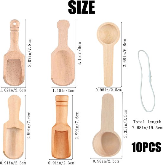 houten schep, 6 stuks mini-zoutlepels, kruidenlepels voor badzout, mini-bamboelepel, doseerschep van hout, voor badzout, theelepel, waspoederlepel, suikerlepel van hout van Houten — afbeelding 5