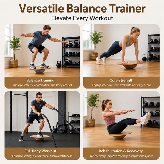 Halfbol van massief kurk, diameter 15 cm, hoogte 7 cm, van kurk, massief balansbord van hoge kwaliteit, antislip, voor yoga, fitness, pilates, volwassenen en kinderen, bruin terra — afbeelding 3