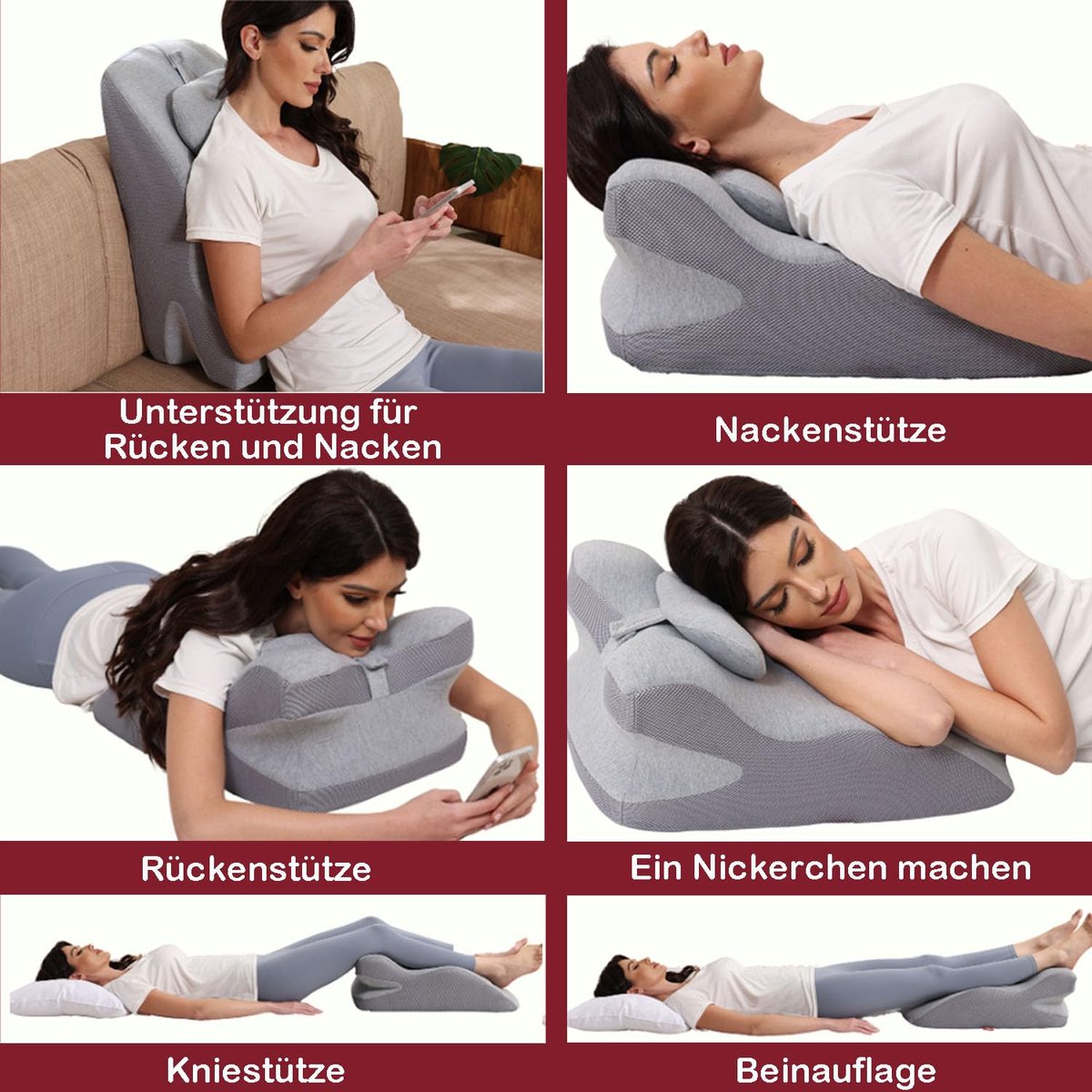 wigkussen voor bed en bank, traagschuim leeskussen Ergonomisch rugkussen voor rug nek benen, refluxkussen beenkussen met wasbare hoes voor bed, bank, zitten, slapen, lezen