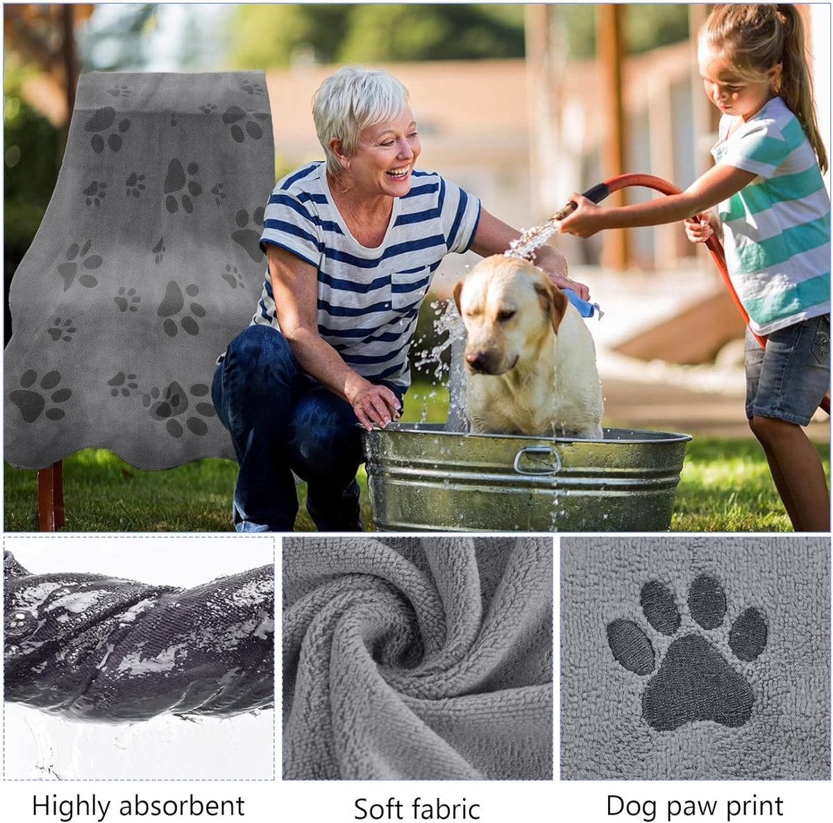 2 stuks, super absorberend, 50 x 100 cm, herbruikbare hondendeken, polyester, sneldrogend, grijs, geschikt voor kleine, middelgrote en grote honden