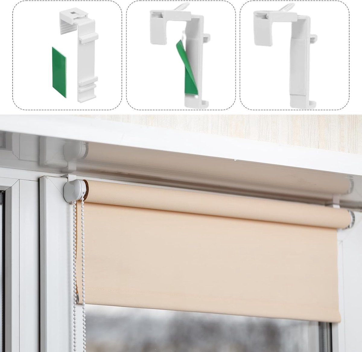 klemhouders voor Klemmfix-rolgordijnen - universele pvc-raam-/deurhouders, reserveonderdelen voor dubbel-/duo-rolgordijn, montage zonder beschadigingen (wit)