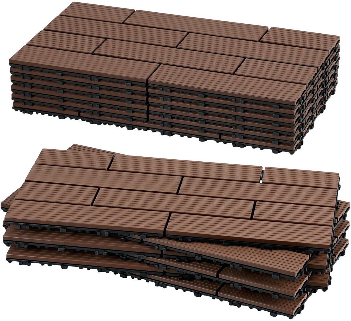 Terrastegels WPC Vlondertegels 12 Latten - 6 Stuks - 60 x 30 cm 1 m² - WPC Composiet Kunststof - Makkelijke en Snelle Montage - Balkontegels - Vlondertegel Set - Onderhoudsvrij - Tuin, Balkontegels - Terrasplanken - Bruin