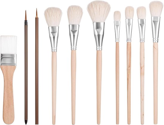 10 Stks Aardewerk Glazuur Borstels Keramische Borstels Set Mop Borstel Voor Acryl Aquarel Penseel Schilderen Geit Haar Blending Borstel Onderglazuur Borstel Voor Aardewerk Wol Art Tool voor Olie Acryl — afbeelding 4