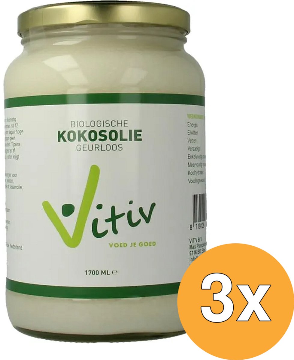 3x Vitiv Kokosolie Geurloos Bio (1700 ml)