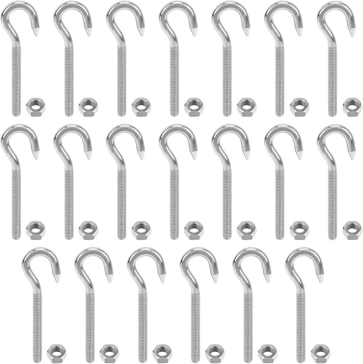 Haken met schroefdraad M6, schroefhaken 304 roestvrij staal haakschroef met 20 moeren voor hangmatten, luifels, hangstoelen