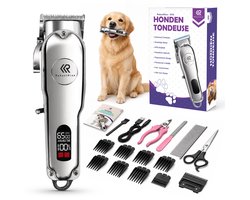 RobustRise Professionele RVS Hondentondeuse voor Dikke Vacht - Trimmer Hond - Draadloze Honden Tondeuse & Hondentrimmer - Honden Trimset - Fluisterstil - Dierentondeuse - Incl. Extra Tondeuse Kop en 8 Verschillende Opzetkammen