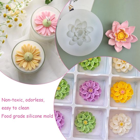 3 stuks doe-het-zelf kaarsvormen, siliconen vorm, bloemen voor gieterij, bloemen, 3D-vorm, kaarsen, madeliefjes, siliconen vormen, bloemen, lotus voor zeep, chocolade, snoep — afbeelding 2