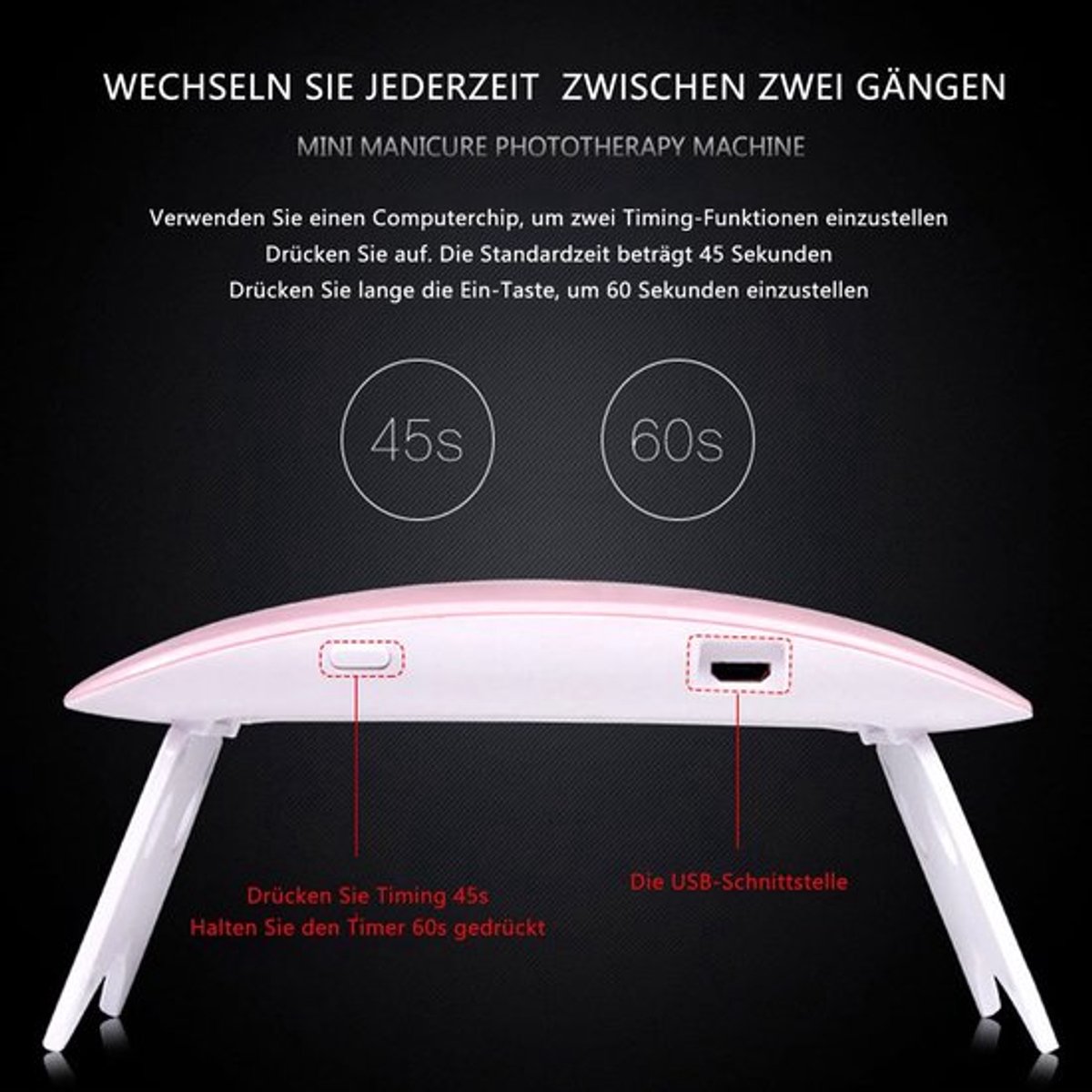Store_7 - Nageldroger - Mini-UV-lamp - Draagbaar en opvouwbaar - Roze