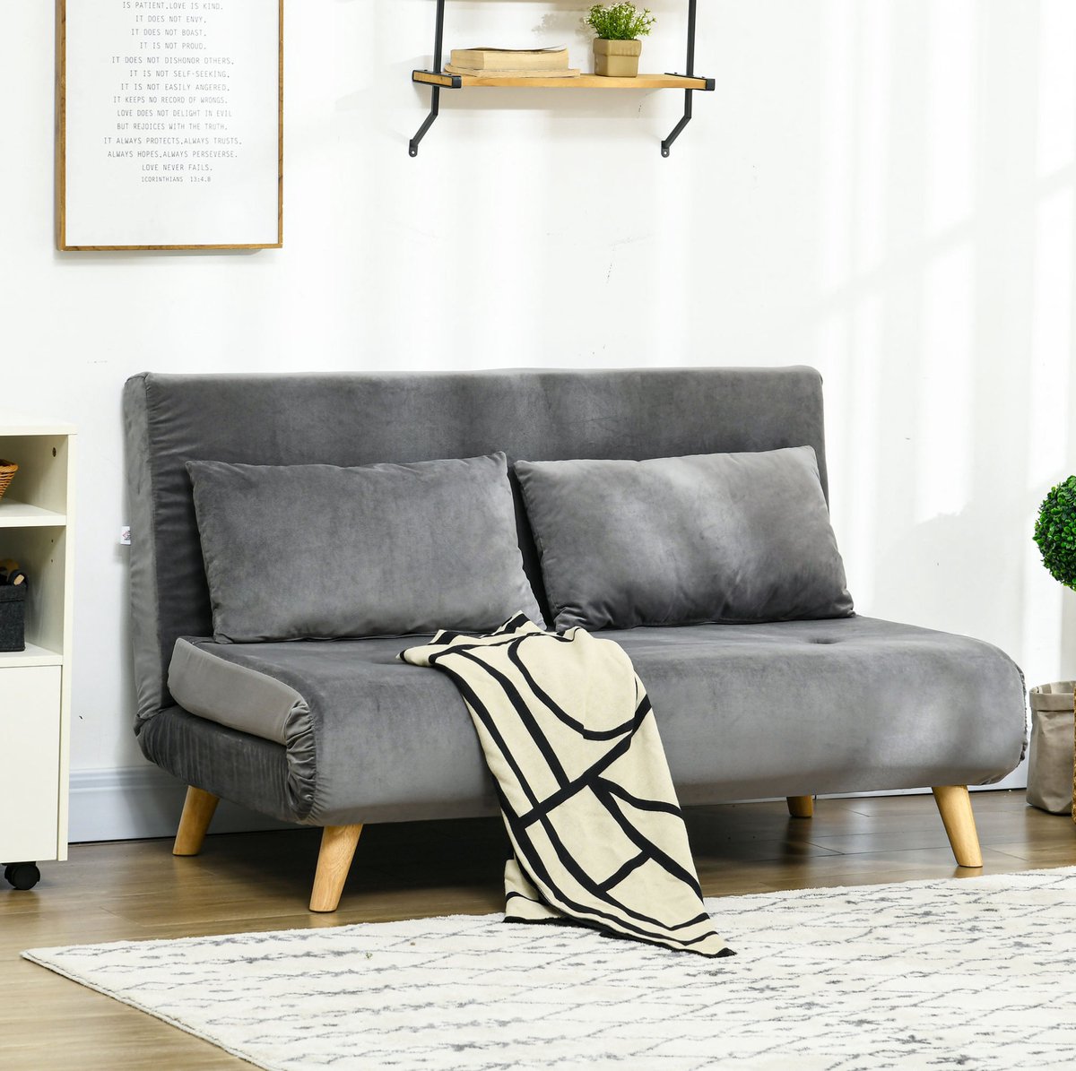 MIVRAY Slaapbank 2-Zits 130 X 78 X 79 Cm Verstelbare Rugleuning Met Slaapfunctie Voor Woonkamer Polyester Grijs