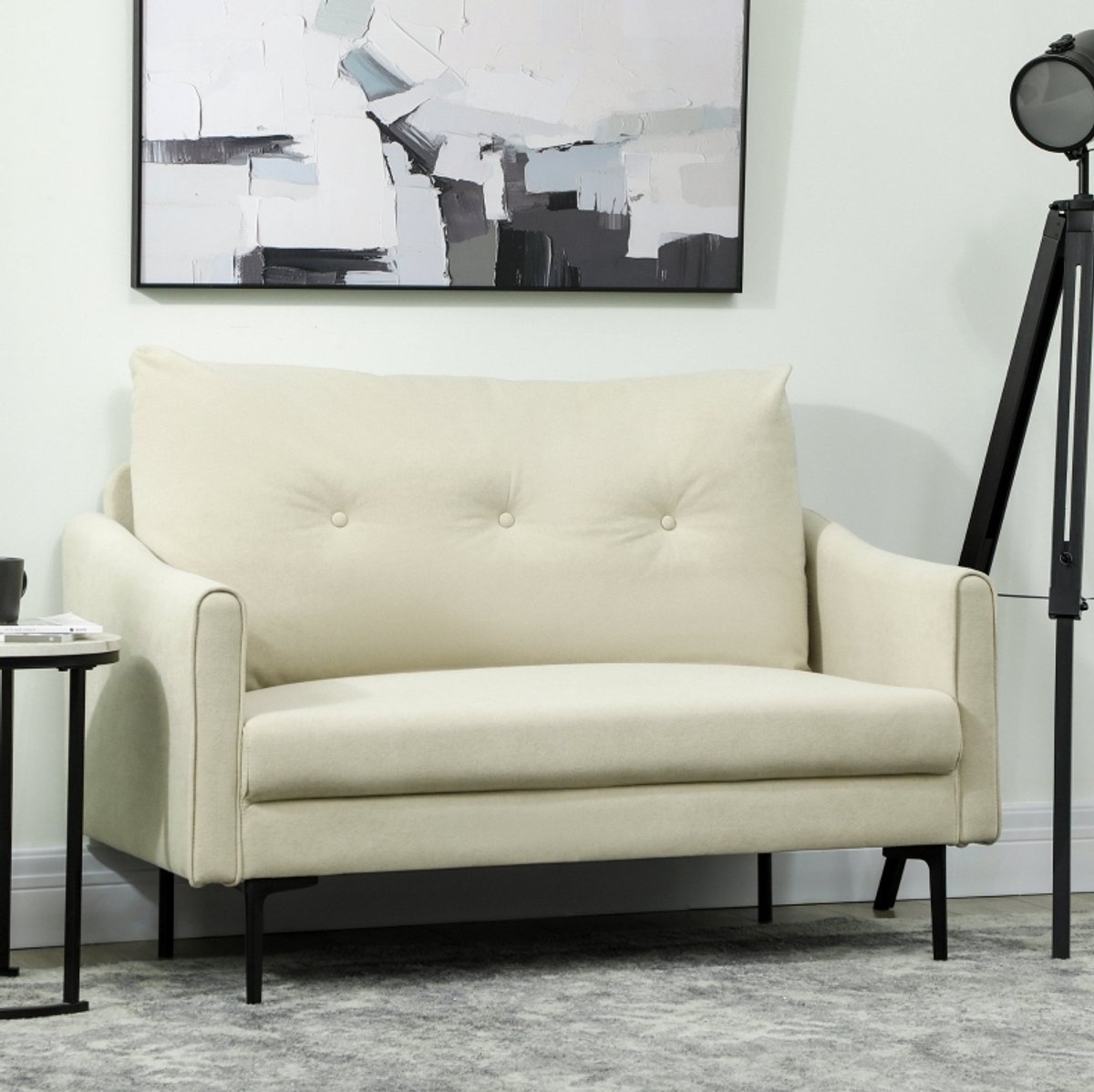 MIVRAY Zitbank 2-Zits 124 Cm - Comfortabele Stoffen Bank Met Hoog Veerkrachtig Schuim - Voor Woonkamer, Slaapkamer En Kantoor - Metaal - Crèmewit