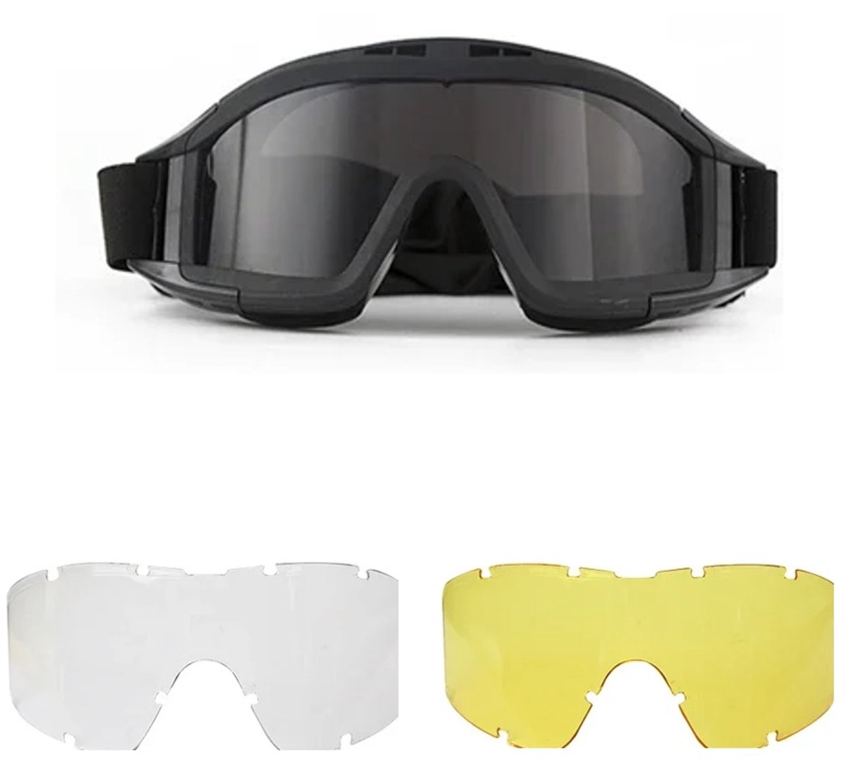 Nieuwe Airsoft tactische bril 3-lens winddicht stofdicht schieten motorcross motorfiets bergbeklimmen bril CS veilige bescherming (3 Lens Zwart Set)