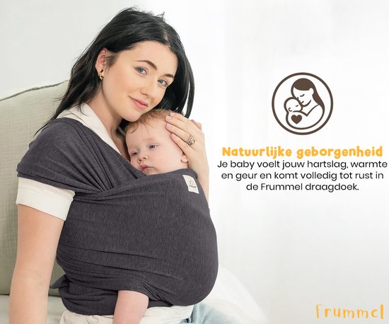 Frummel Baby Draagdoek Donkergrijs - Draagzak - Baby Wrap - Baby carrier - Draagdoek baby - Baby 0-36 maanden - Newborn van Frummel — afbeelding 2