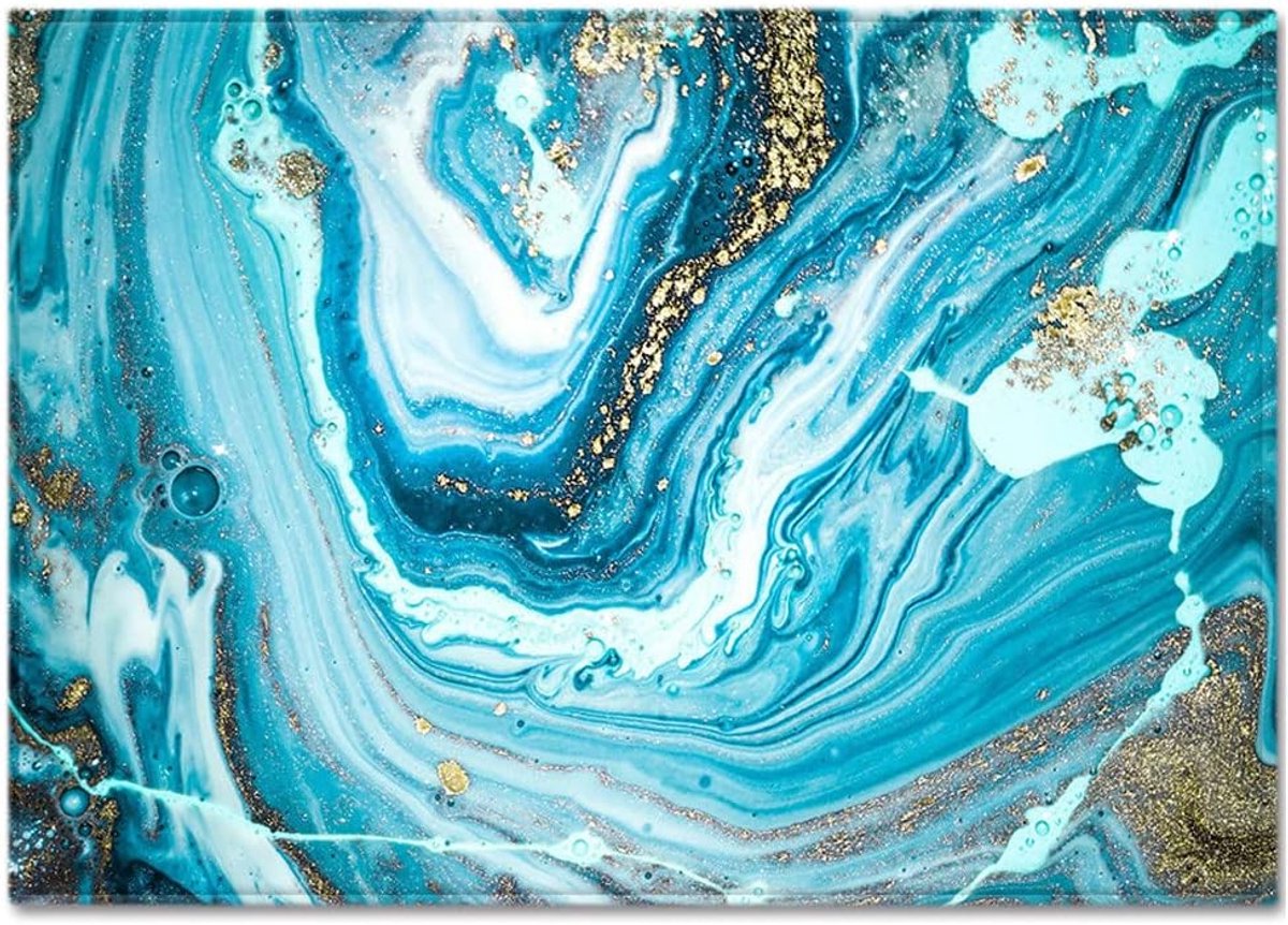 woonkamertapijt, ruig pluizig fluwelen vloerkleed, blauw goud marmer patroon slaapkamer tapijt, anti-slip pluche kinderkamer vloermat modern Scandinavisch woondecor,120160 cm