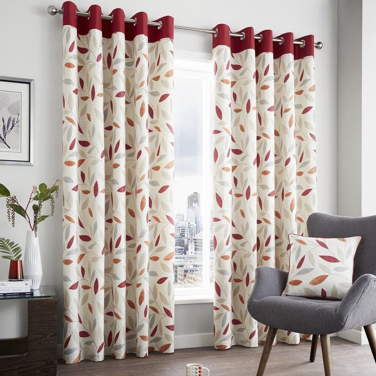 - Beukenhout - 100% katoen klaar gemaakt paar ooggordijnen - 66" breedte x 72" druppel (168 x 183cm) in rood