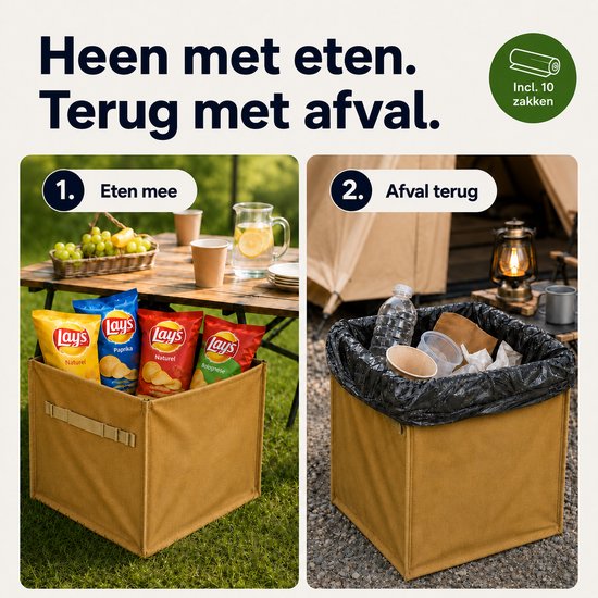 Sercano Opvouwbare Prullenbak 60L - Grote Afvalbak voor Auto, Camping, Tuinafval & Kofferbak - Waterdicht & Lekvrij - Inclusief 10 Vuilniszakken - Oxford-canvas - Geel van sercano — afbeelding 3