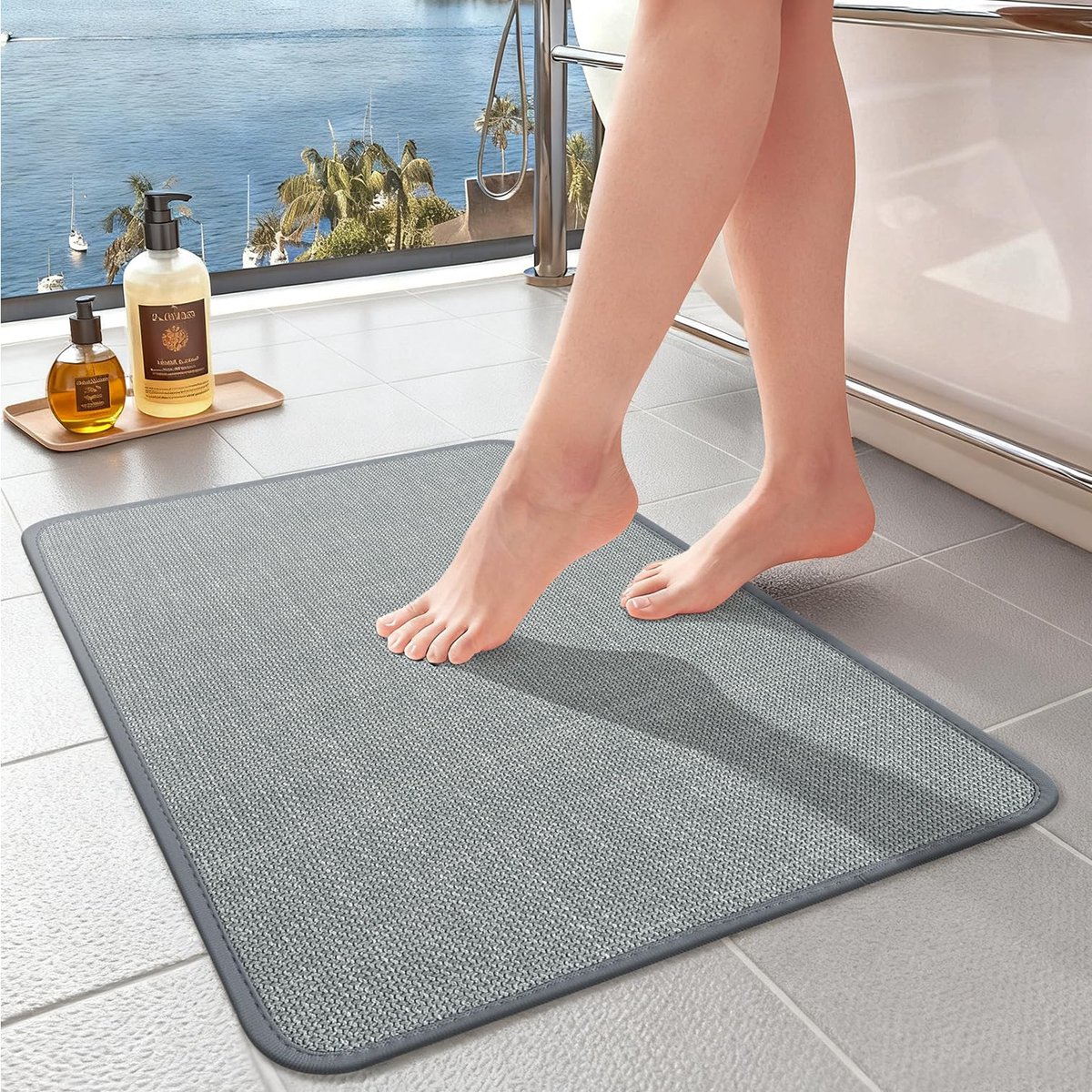Badmat,Antislip Sneldrogend Douchemat,Absorberende Badmat Wasbaar Douchemat voor badkamer slaapkamer keuken kuip (Lichtblauw, 43x120cm)