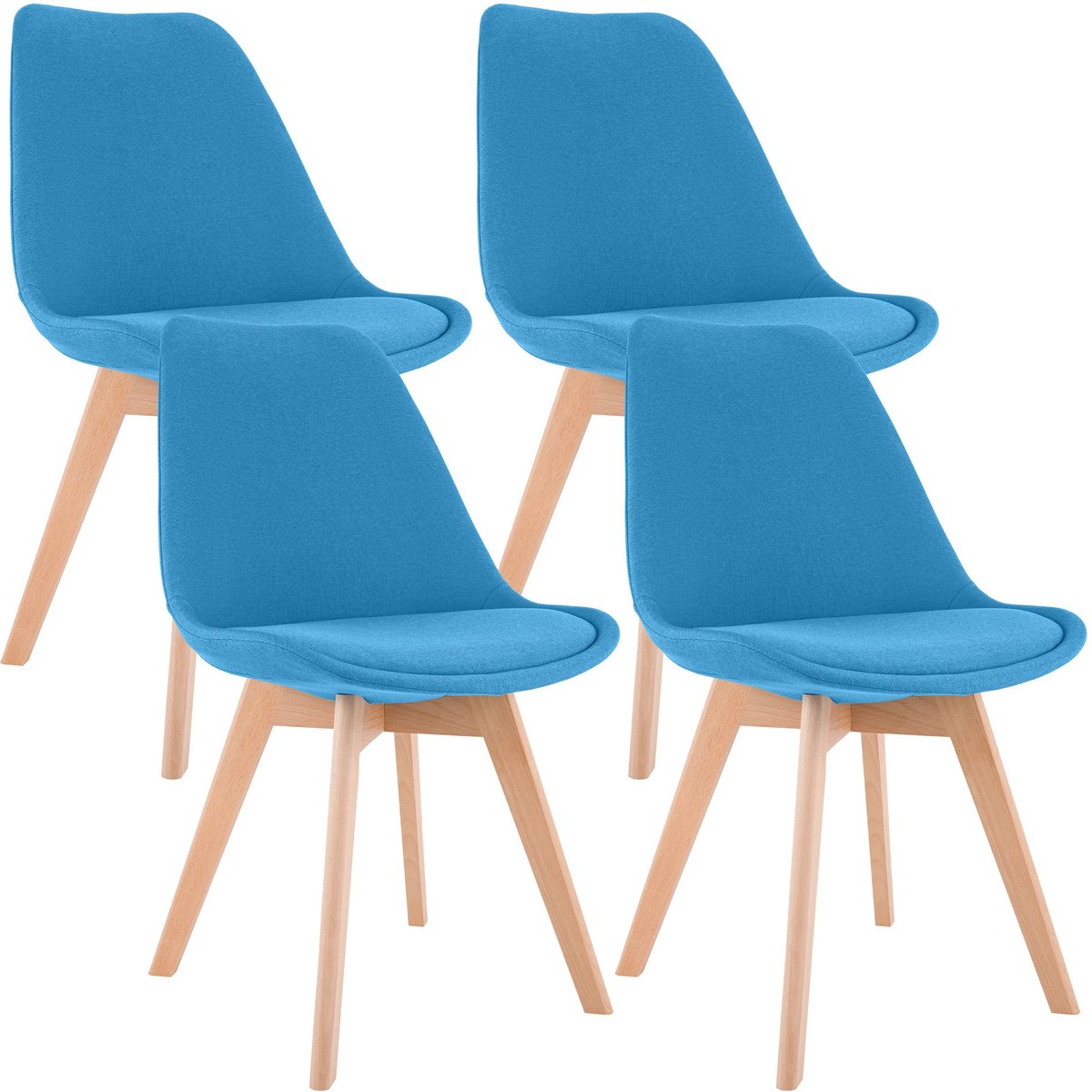 CLP 4-delige set Linares eetkamerstoelen met rugleuning en gestoffeerd op beukenhouten frame Stof/turkis