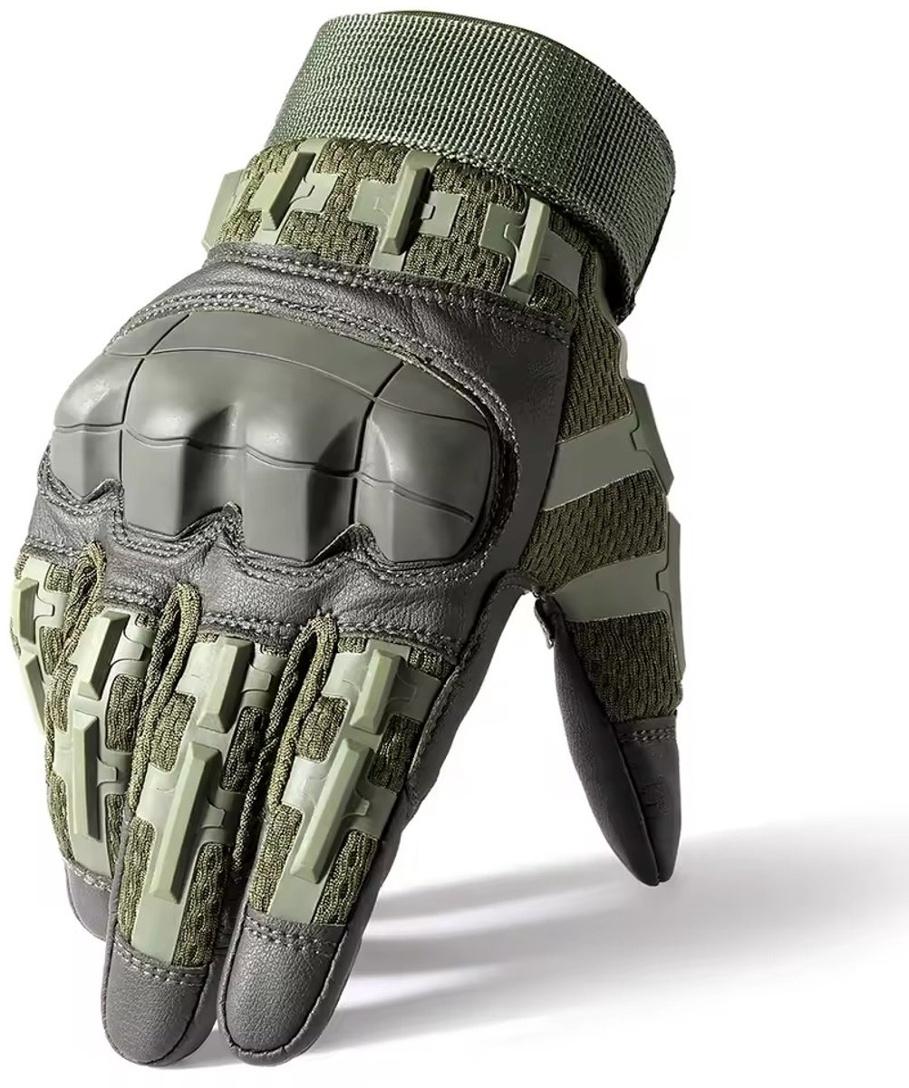 PU-leer Tactische touchscreenhandschoenen volledige vingers Wandelen Fietsen Training Klimmen Airsoft Jacht Antislip beschermende uitrusting (Groen)XL
