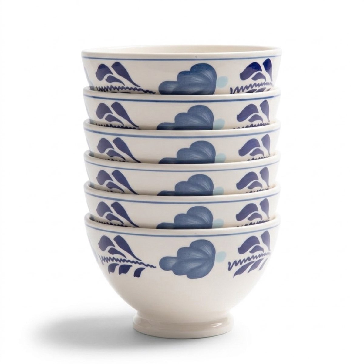 Royal Boch Boerenblauw Kom 13cm op voet set van 6