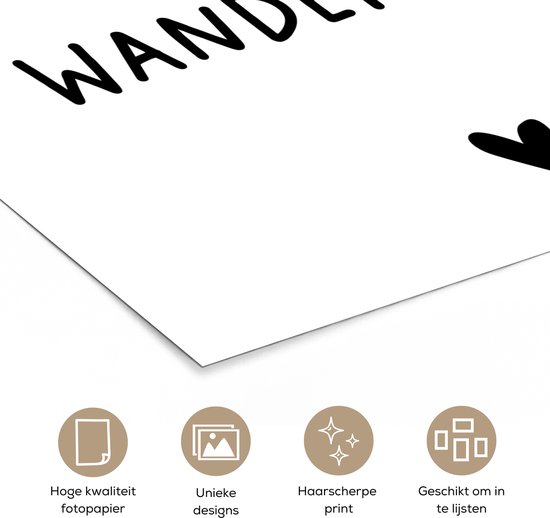 Poster 50x50 cm - Engelse quote "Wanderlust" met een hartje op een witte achtergrond - Posters - Kamer decoratie - Wanddecoratie woonkamer - Muurdecoratie slaapkamer