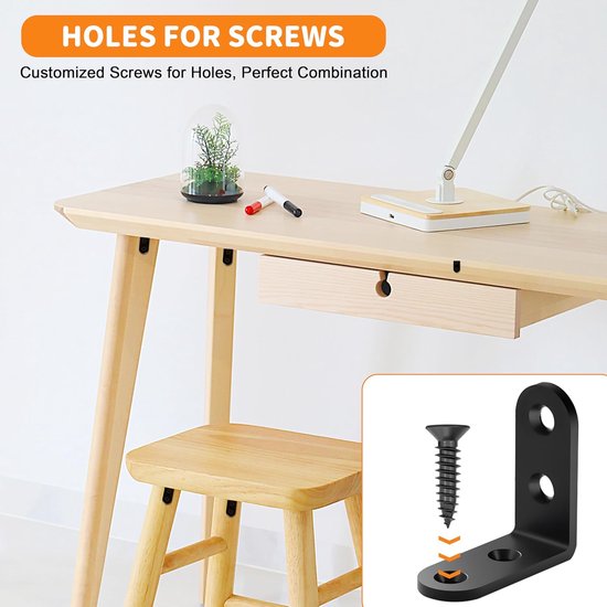 Hoekbeugel van roestvrij staal, 40 x 40 mm, hoekconnector, 90 graden, L-vorm met schroeven voor het bevestigen van houten meubels, 20 stuks, zwart — afbeelding 3