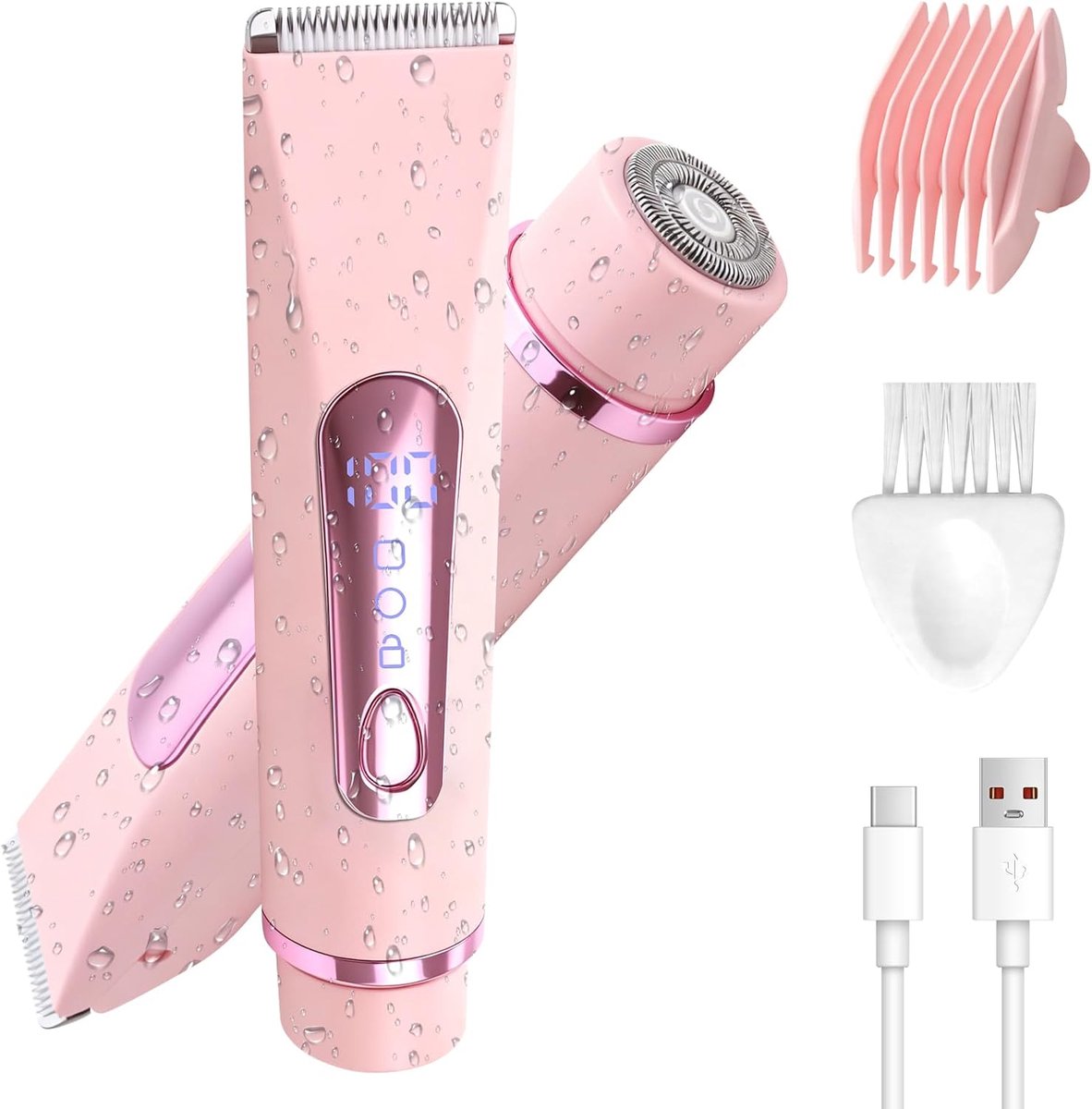 2 In 1 Ladyshaves voor vrouwen - Bikinitrimmer voor vrouwen - Elektrisch Scheerapparaat - Draadloos ontwerp met dubbele kop - IPX7 waterdicht - Comfortabel En Pijnloos Scheren - Voor gezicht schaamstreek benen en oksels - Roze