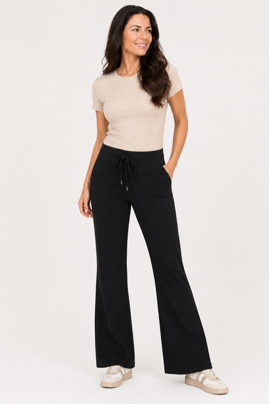 Mi Piace Pantalon de voyage en tissu évasé noir 202089 Taille M