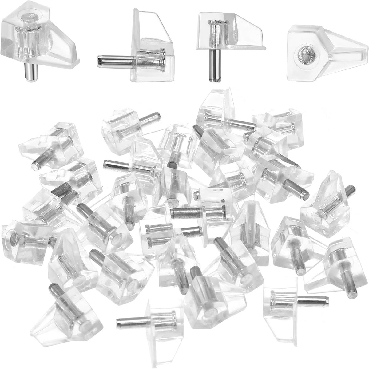 30 stuks inlegplankhouders, bodemdragers, 3 mm, plankdrager, kunststof, transparant, met stalen pen, transparante kunststof plankdrager, pennen, kast, rek, pins, houder, vervanging