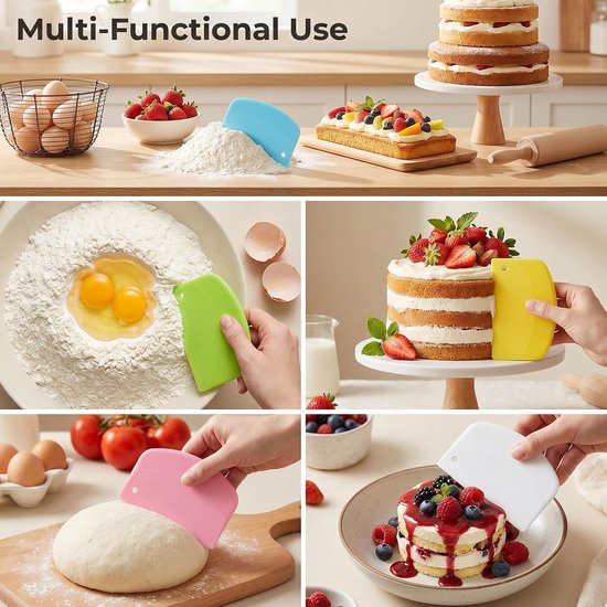 10 stuks deegschrapers, deegspatel, pizza, deegkaart, kunststof, kleurrijke deegschraper, flexibele schraper, set voor deegcake, pizza, bakgereedschap (5 kleuren) — afbeelding 2