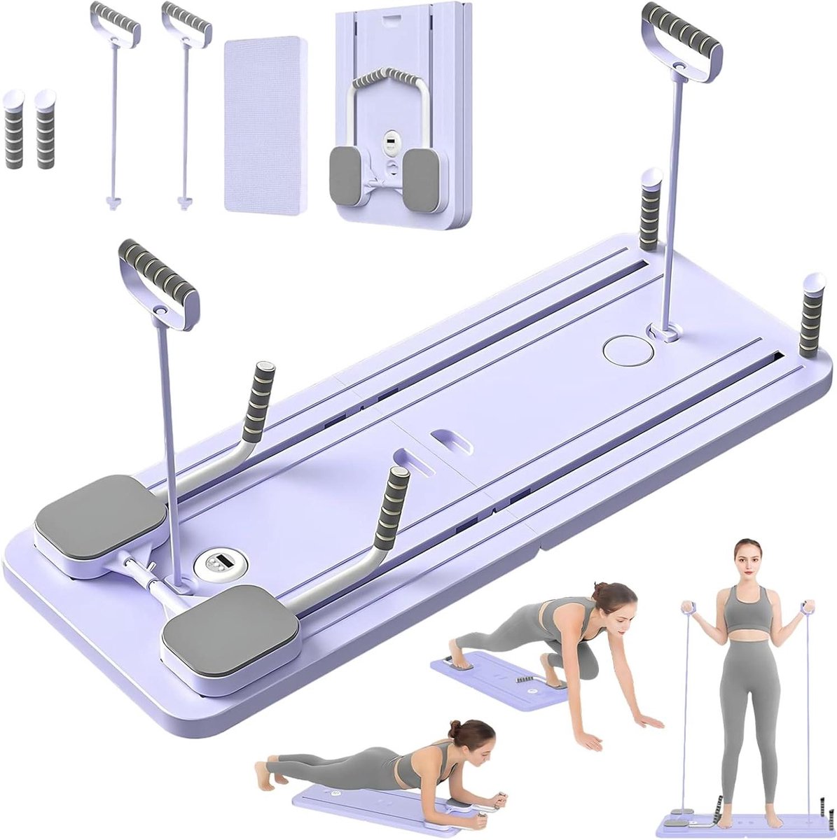 Pilates Reformer - Buikwiel Trainer - Thuis Fitness - Automatische Terugslag - 4800 Gram - Paars
