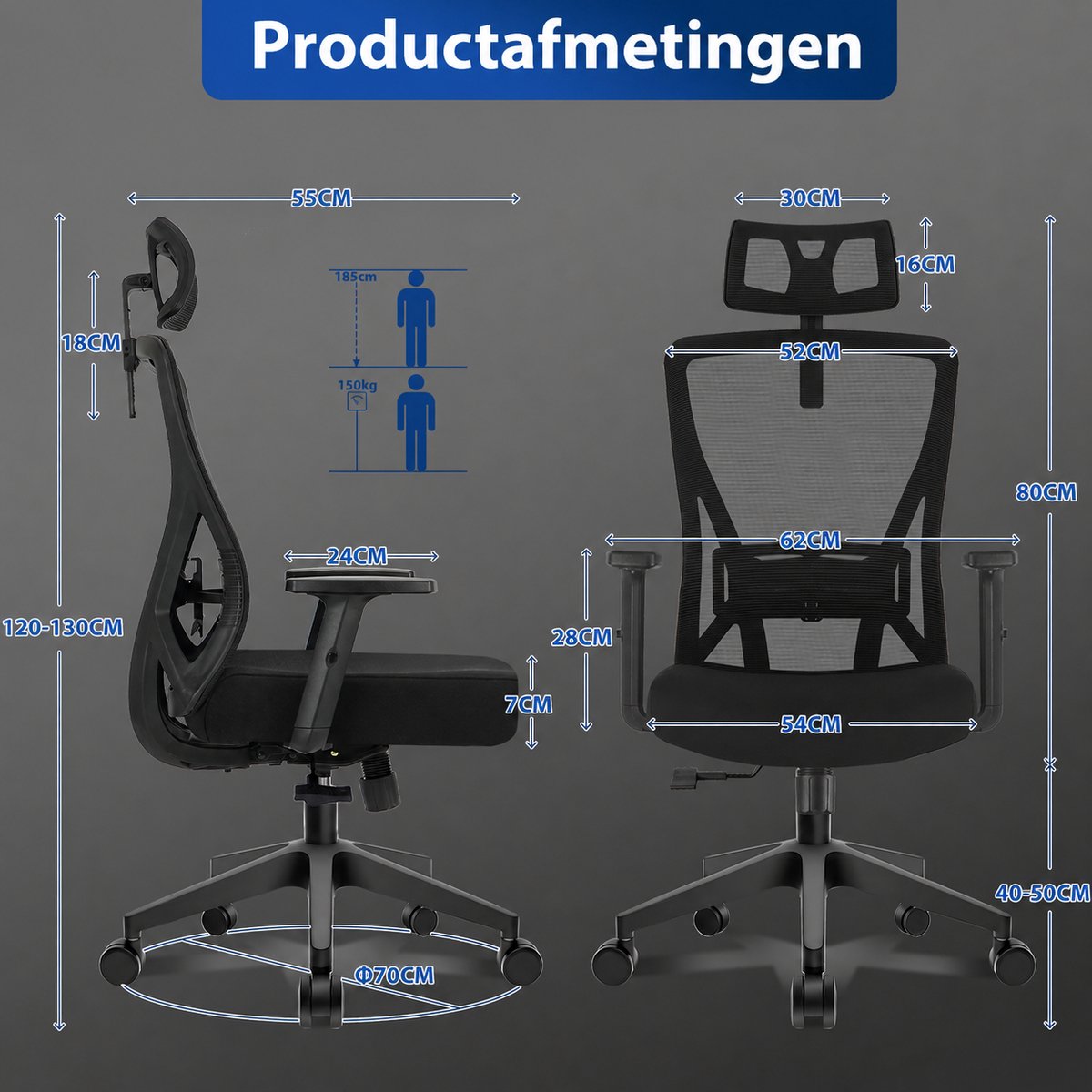 Durrafy Ergonomische Bureaustoel - Bureaustoel - Office - afbeelding 2
