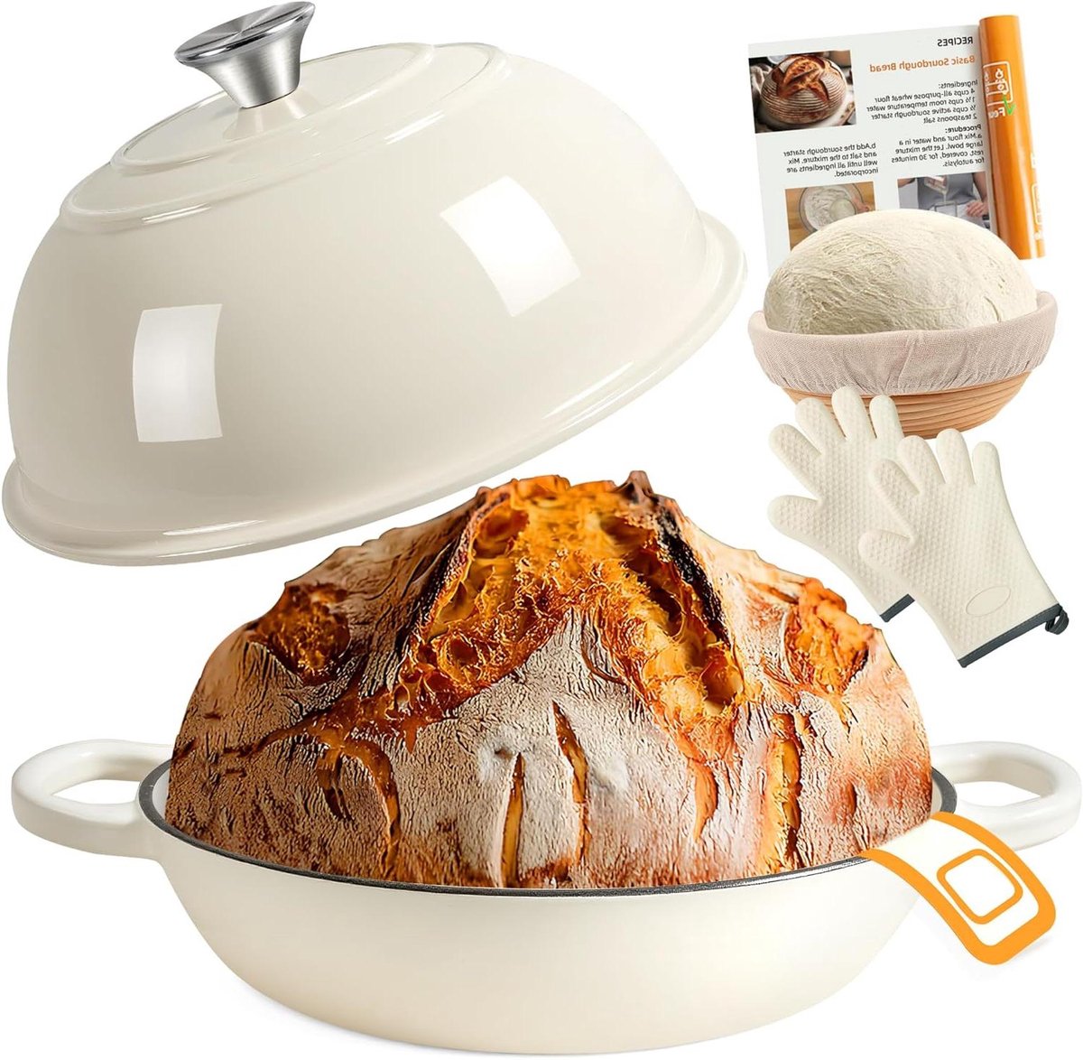 Gietijzeren Broodpan - Stoofpan Braadpan - Brood Bakken - Emaille Gietijzer - 57 Liter - Wit