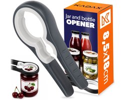 KADAX Flesopener van kunststof, glazen opener, Jaropener, dekselopener, blikopener, multifunctionele glasopener, eenvoudig te bedienen voor kinderen (grijs)