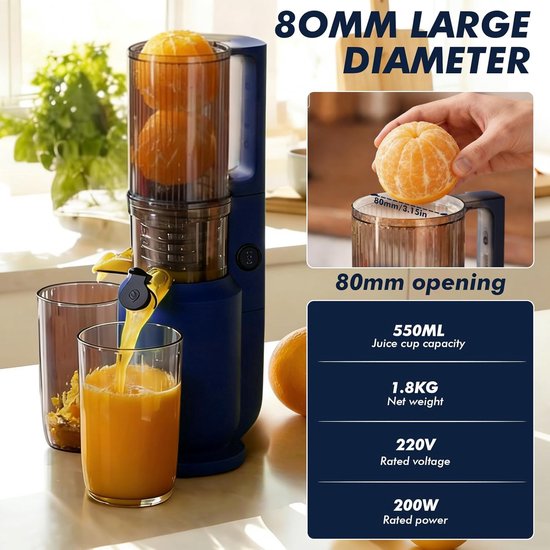 Slow Juicer - Sapcentrifuge - Gezond Sap Maken - Krachtige Motor - 550 ml - Blauw — afbeelding 4