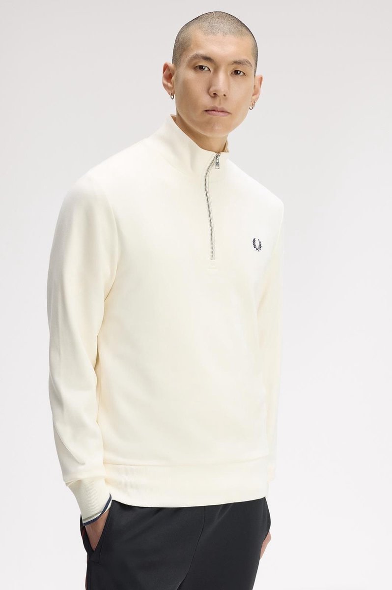 Fred Perry Half Zip Sweater Ecru Seagrass Dark Air Beige