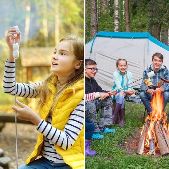 Stuks sjasliekspiesen van staal, uittrekbare grillspiesen voor marshmallows, maximale lengte 81 cm, voor BBQ, camping, kampvuur — afbeelding 3