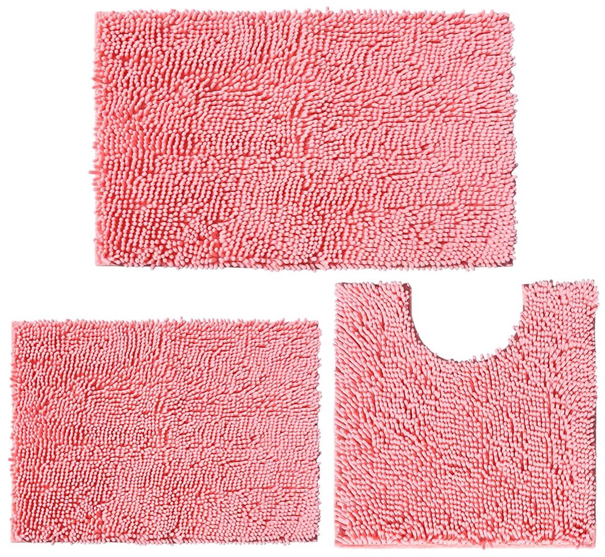 Badmatten van chenille, antislip, 50 x 80 cm, 40 x 61 cm en U-vormige toiletmat 50 x 50 cm, zacht en absorberend voor badkamer, slaapkamer