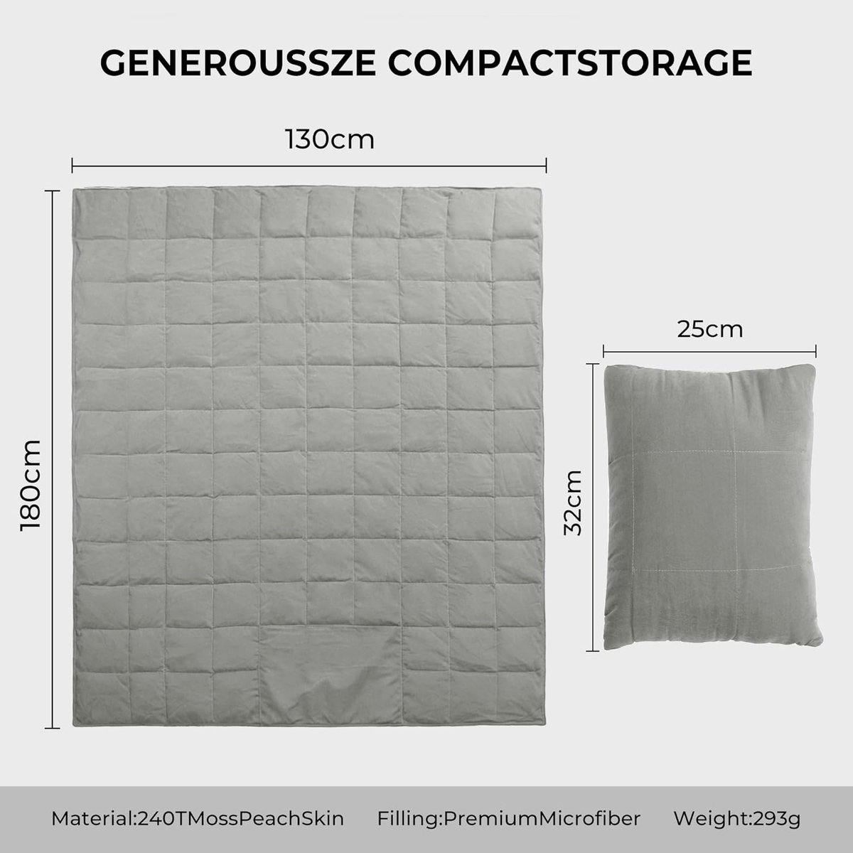Campingdeken, warmte-isolerend, 130 x 180 cm, waterafstotend, winddicht, warmte-isolerend, poncho, Oeko-Tex, grijs, met compressiezak