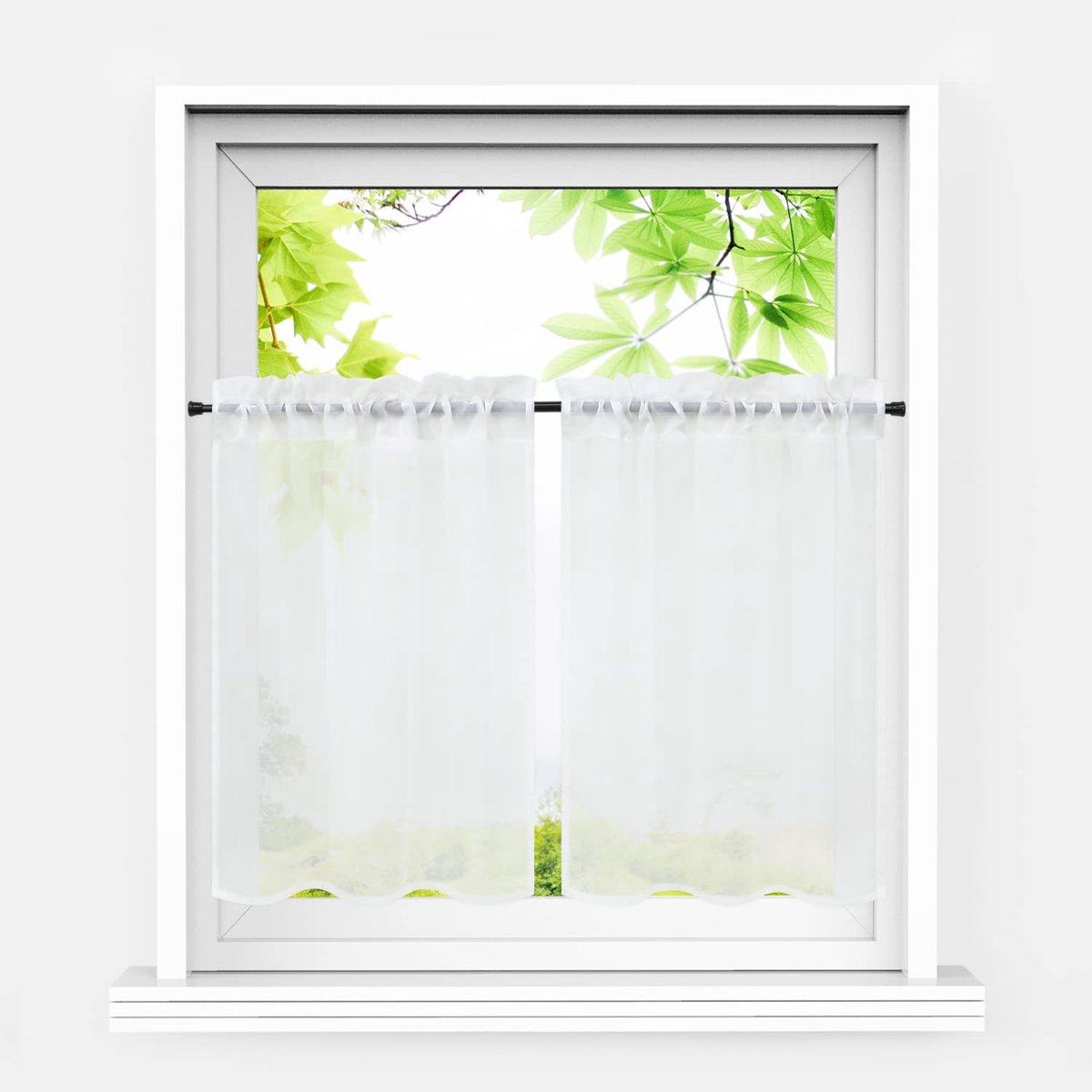 Netgordijnen Set van 2 Bistrogordijnen Voile Transparant Paar Korte Gordijnen Effen Raamgordijnen Keukengordijn Wit B x H 66 x 92 cm x 2