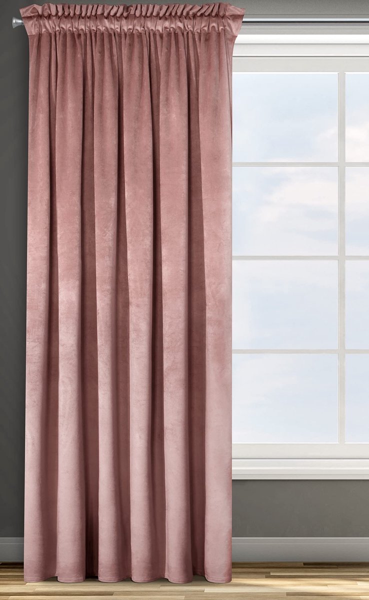 ROSA Verduisteringsgordijn, Ondoorzichtig, Satijnen Gordijn met Gordijnband - 1 st. Extra Lang Gordijn, Elegant, Effen, Woonkamer, Slaapkamer, 135x300 cm, Donkerroze
