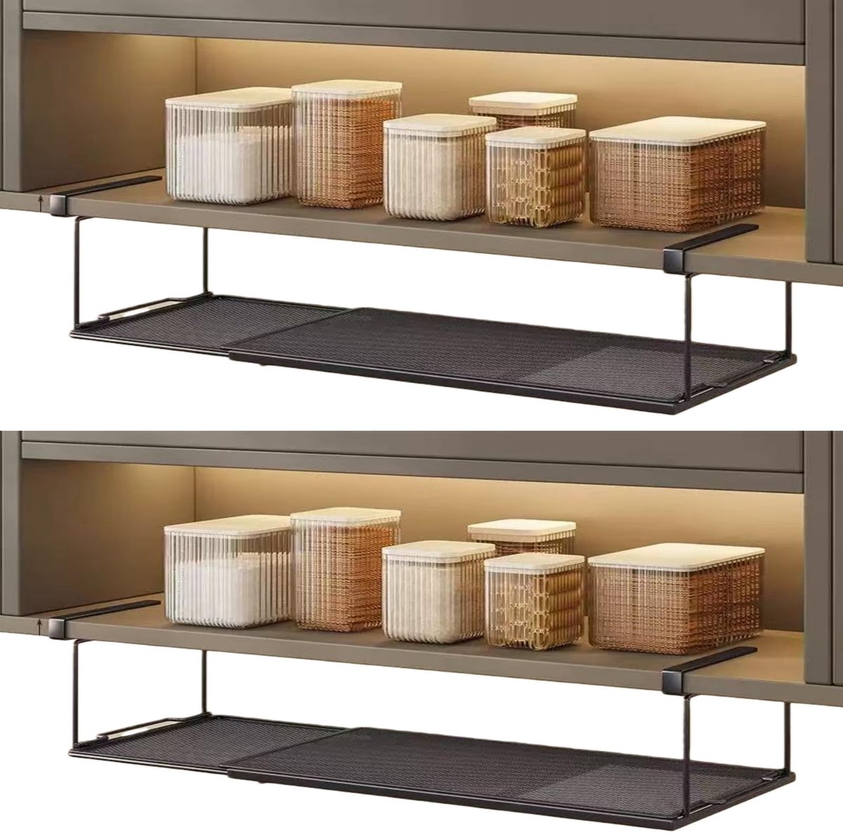 erhöhtes Unterschrankregal,Verstellbarer Aufbewahrungskorb Regal Organizer 38-70cm hängend unter Schreibtischregal, Schrank, Schuhbank, Schrank, Badezimmer (zwart, 2 Stück)