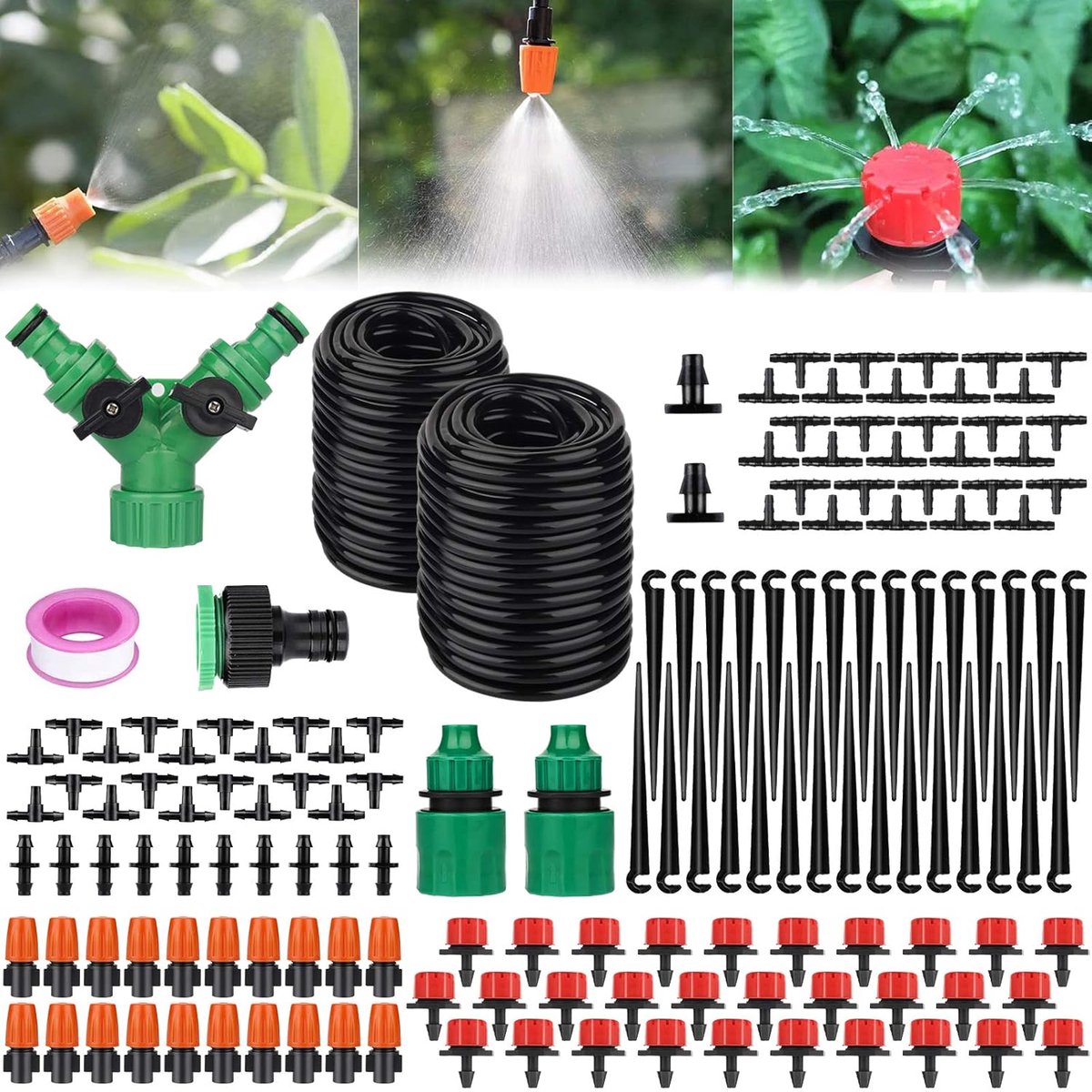 Irrigatieset, 149 stuks, 30 m lang, micro-druppelbewatering, automatische irrigatie, slang, doe-het-zelf tuinirrigatie voor landschap, bloemperken, terrasplanten