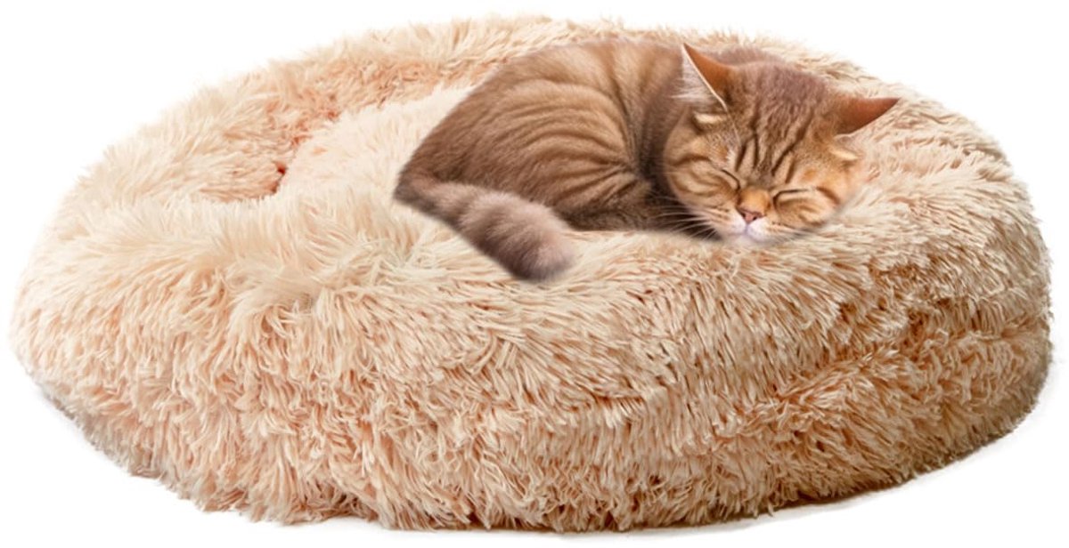 Fluffy pluche kussen, rond, zacht, voor honden en katten (Ø 70 cm, beige)