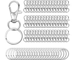 Sleutelring - Sleutelhanger Ring - met Karabijnhaak Set - 50 stuks - met 50 Karabijnhaak - Zilveren Draaibare Kreeft Sluitingen 31mm - Metalen Sleutelringen 25mm - voor DIY Sieraden Maken en Handwerk