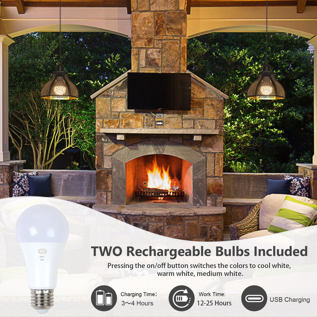 2 Stuks Oplaadbare Hanglamp voor Binnen, Buiten met Batterij, Zwarte Hanglamp zonder Stroomaansluiting, Buiten Tuinverlichting met Lamp & Afstandsbediening, Buitenlamp voor Terras, Balkon — cadeau in Cadeau-ideeën - foto 8
